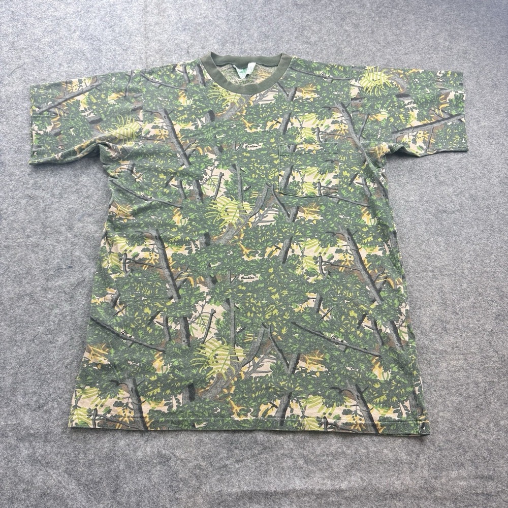 Vintage 1989 Bushlan Camo Shirt Mens L All Over Print Texas Hunting Pocket Tee